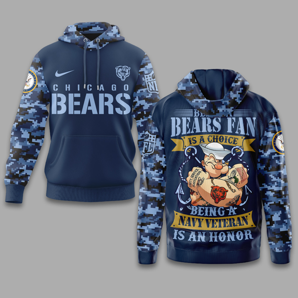 Chicago Bears | Premium NFL Navy Veteran Popeye 3D Shirt MM - Hoodie