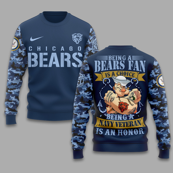 Chicago Bears | Premium NFL Navy Veteran Popeye 3D Shirt MM - Sweatshirt