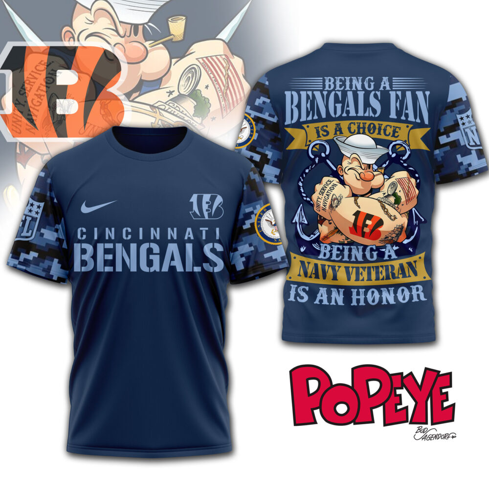 Cincinnati Bengals | Premium NFL Navy Veteran Popeye 3D Shirt MM
