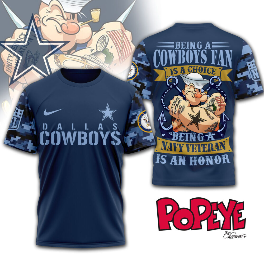 Dallas Cowboys | Premium NFL Navy Veteran Popeye 3D Shirt MM