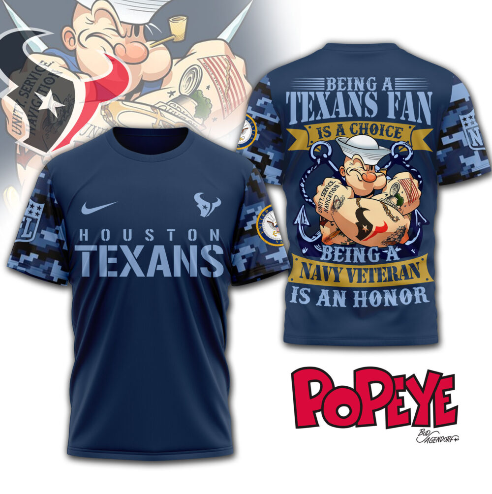 Houston Texans | Premium NFL Navy Veteran Popeye 3D Shirt MM