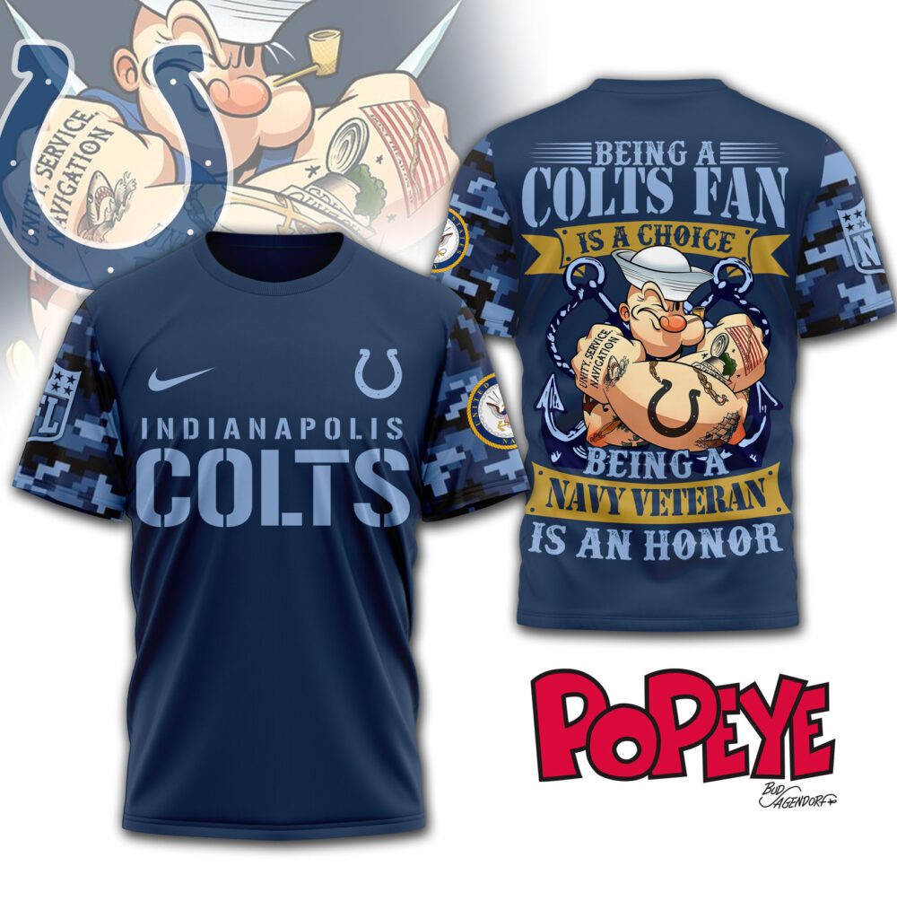 Indianapolis Colts | Premium NFL Navy Veteran Popeye 3D Shirt MM