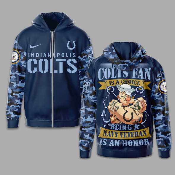 Indianapolis Colts | Premium NFL Navy Veteran Popeye 3D Shirt MM - Zip Hoodie