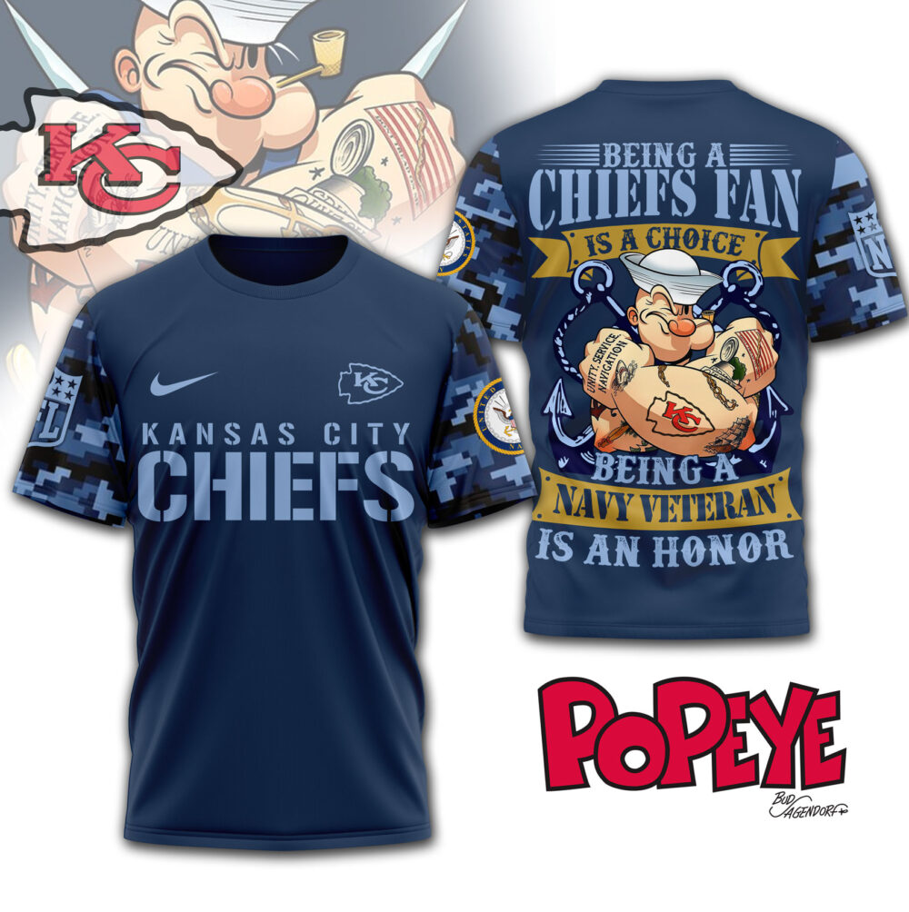 Kansas City Chiefs | Premium NFL Navy Veteran Popeye 3D Shirt MM