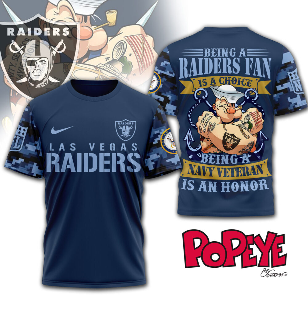 Las Vegas Raiders | Premium NFL Navy Veteran Popeye 3D Shirt MM