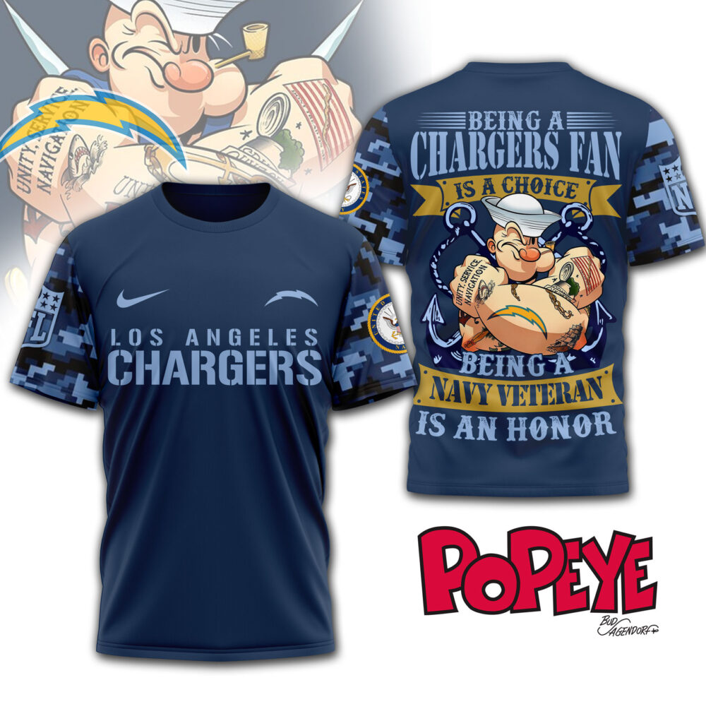 Los Angeles Chargers | Premium NFL Navy Veteran Popeye 3D Shirt MM