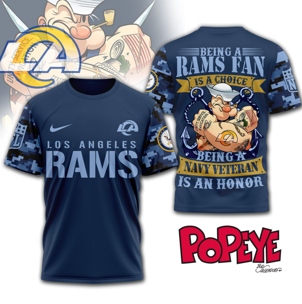 Los Angeles Rams | Premium NFL Navy Veteran Popeye 3D Shirt MM