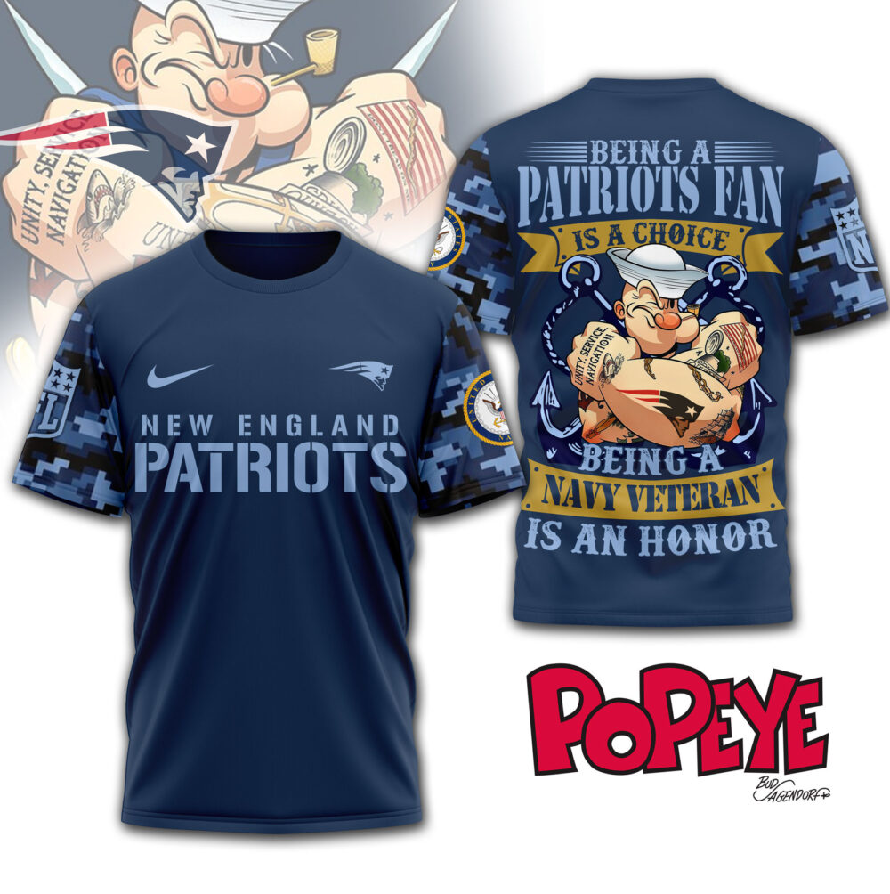 New England Patriots | Premium NFL Navy Veteran Popeye 3D Shirt MM