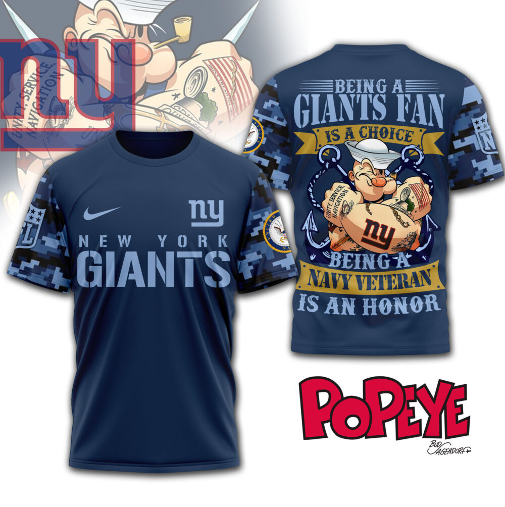 New York Giants | Premium NFL Navy Veteran Popeye 3D Shirt MM