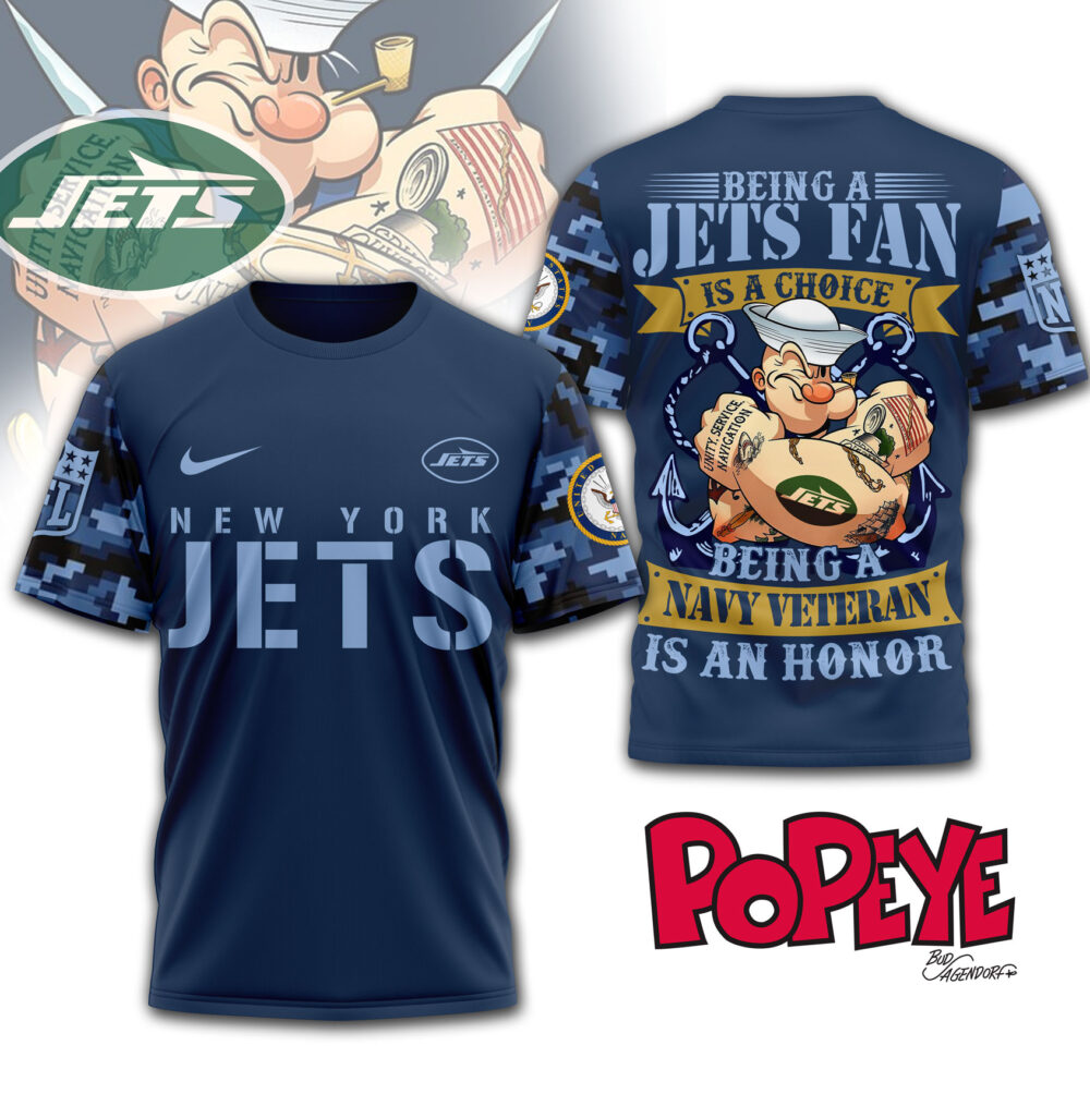 New York Jets | Premium NFL Navy Veteran Popeye 3D Shirt MM