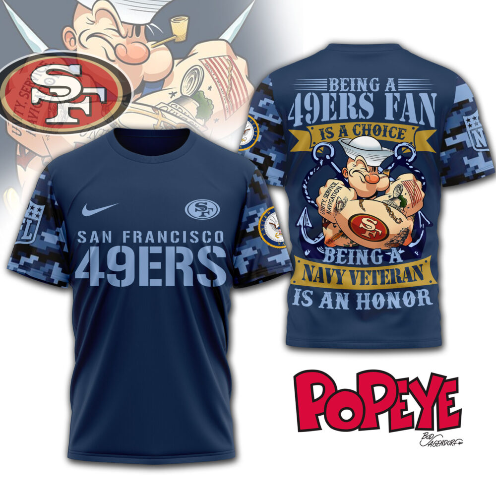 San Francisco 49ers | Premium NFL Navy Veteran Popeye 3D Shirt MM