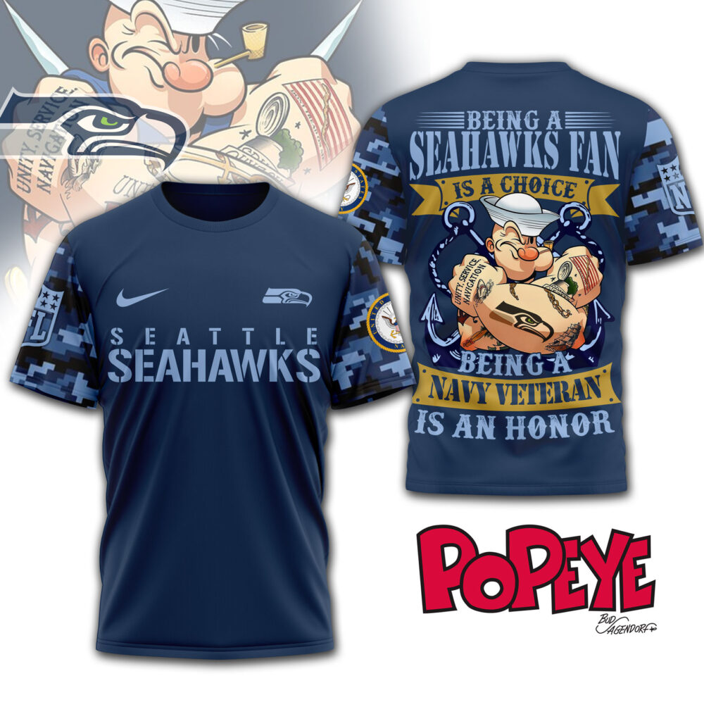 Seattle Seahawks | Premium NFL Navy Veteran Popeye 3D Shirt MM