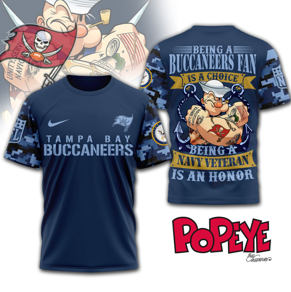 Tampa Bay Buccaneers | Premium NFL Navy Veteran Popeye 3D Shirt MM