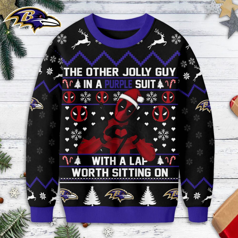 Baltimore Ravens | Premium NFL Deadpool Christmas Ugly Sweater NY