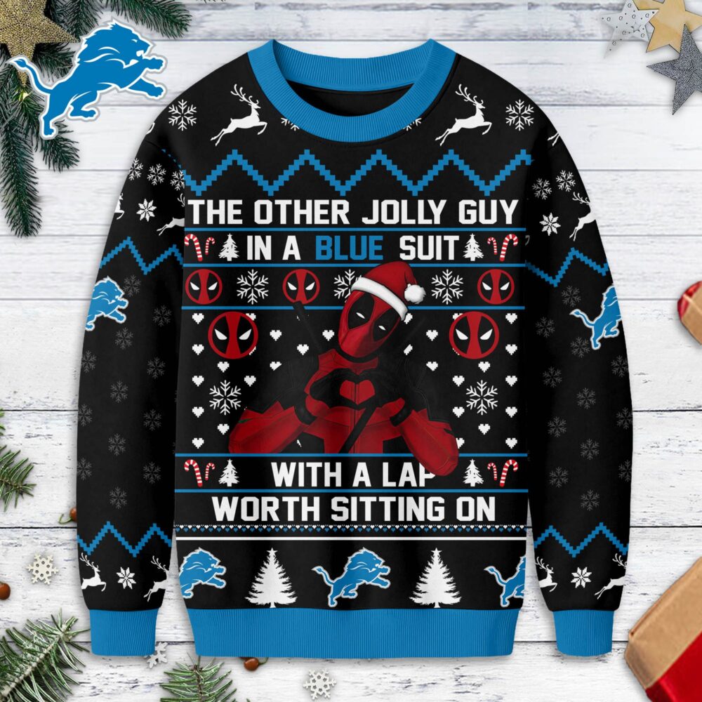 Detroit Lions | Premium NFL Deadpool Christmas Ugly Sweater NY - 5XL
