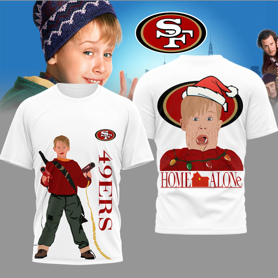 San Francisco 49ers | Premium NFL and Home Alone Fan 3D Shirt HI - White