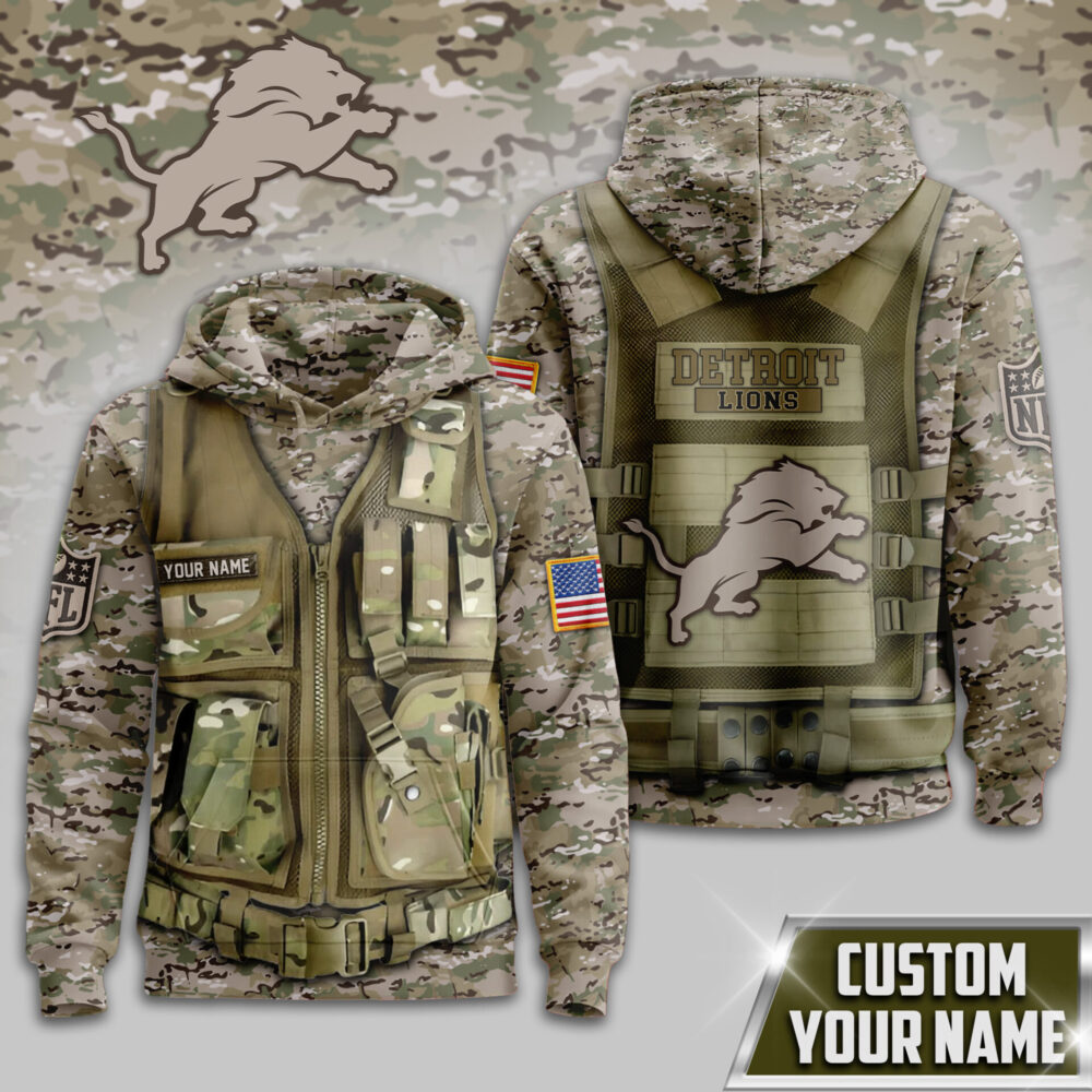 Detroit Lions | Premium NFL Camo Military Hoodie TD