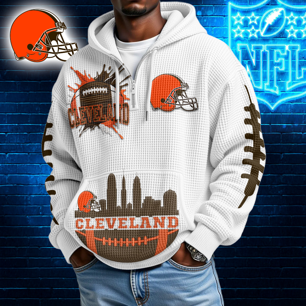 Cleveland Browns | Premium NFL Waffle Zipper Long Sleeve Hooded Sweatshirt HI