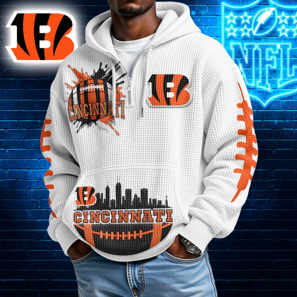 Cincinnati Bengals | Premium NFL Waffle Zipper Long Sleeve Hooded Sweatshirt HI