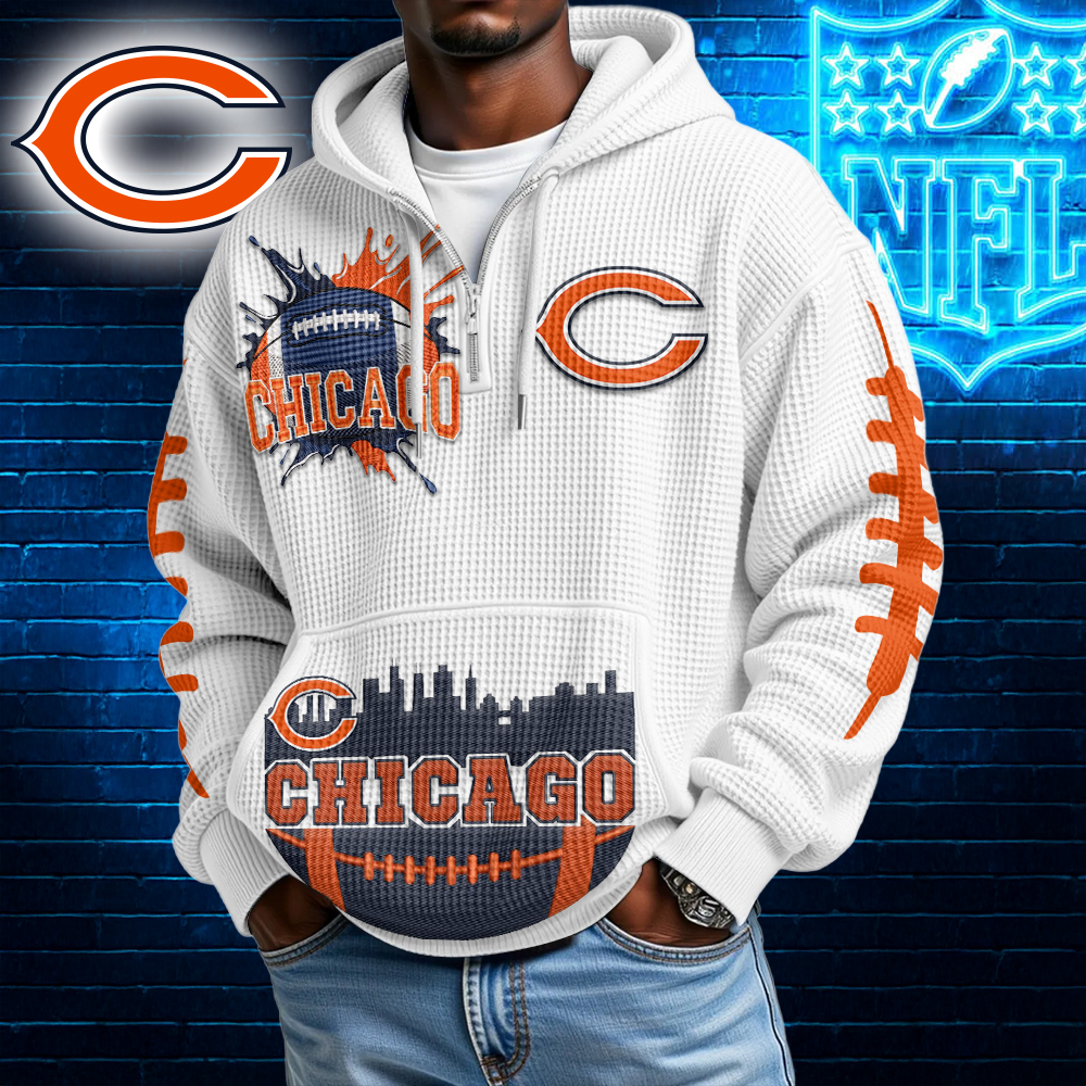 Chicago Bears | Premium NFL Waffle Zipper Long Sleeve Hooded Sweatshirt HI