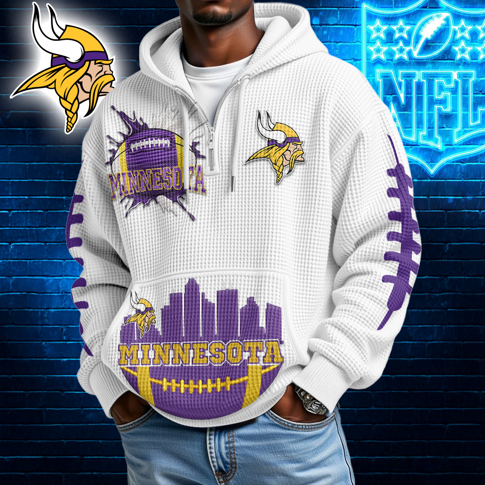 Minnesota Vikings | Premium NFL Waffle Zipper Long Sleeve Hooded Sweatshirt HI