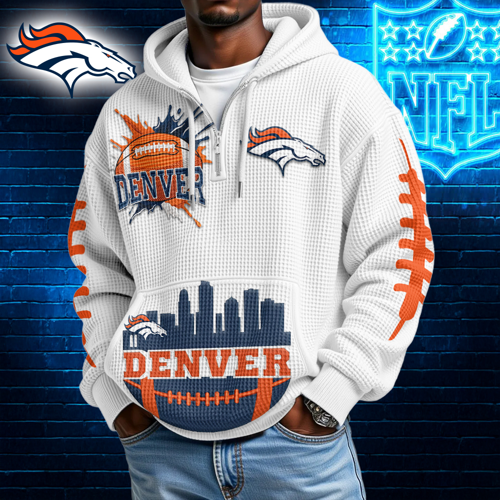 Denver Broncos | Premium NFL Waffle Zipper Long Sleeve Hooded Sweatshirt HI