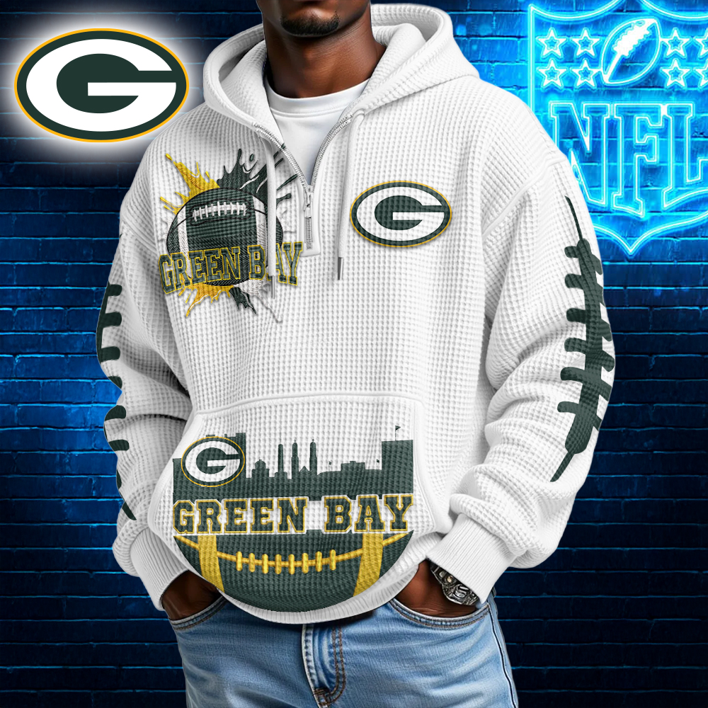 Green Bay Packers | Premium NFL Waffle Zipper Long Sleeve Hooded Sweatshirt HI