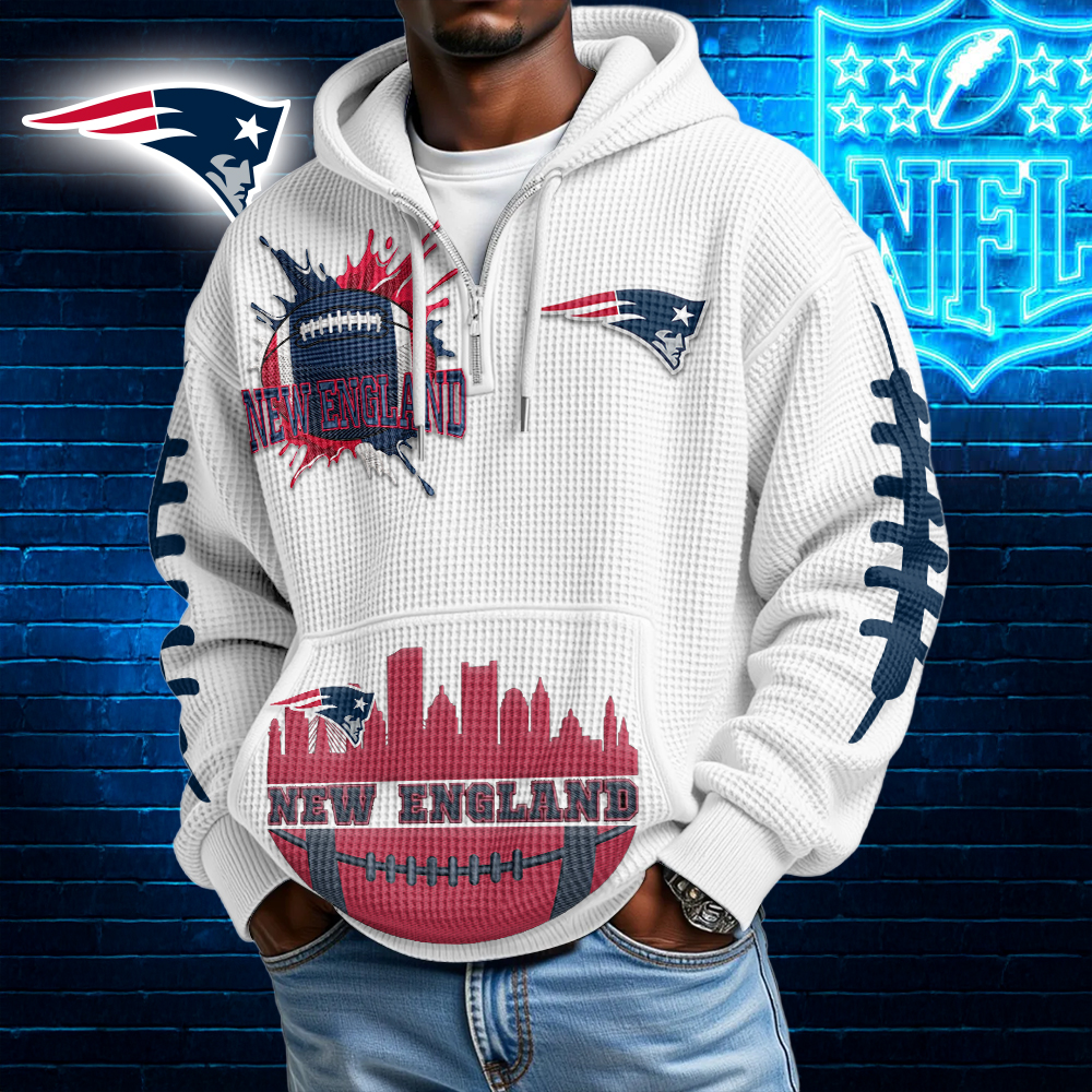 New England Patriots | Premium NFL Waffle Zipper Long Sleeve Hooded Sweatshirt HI