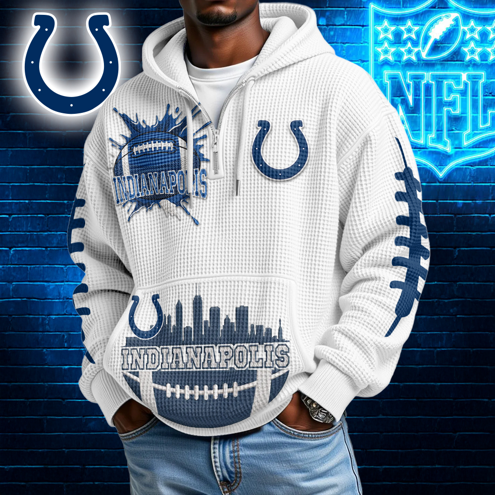 Indianapolis Colts | Premium NFL Waffle Zipper Long Sleeve Hooded Sweatshirt HI