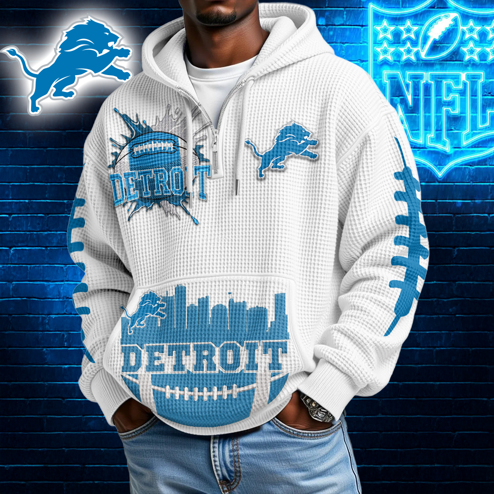 Detroit Lions | Premium NFL Waffle Zipper Long Sleeve Hooded Sweatshirt HI
