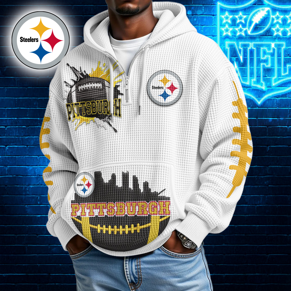 Pittsburgh Steelers | Premium NFL Waffle Zipper Long Sleeve Hooded Sweatshirt HI