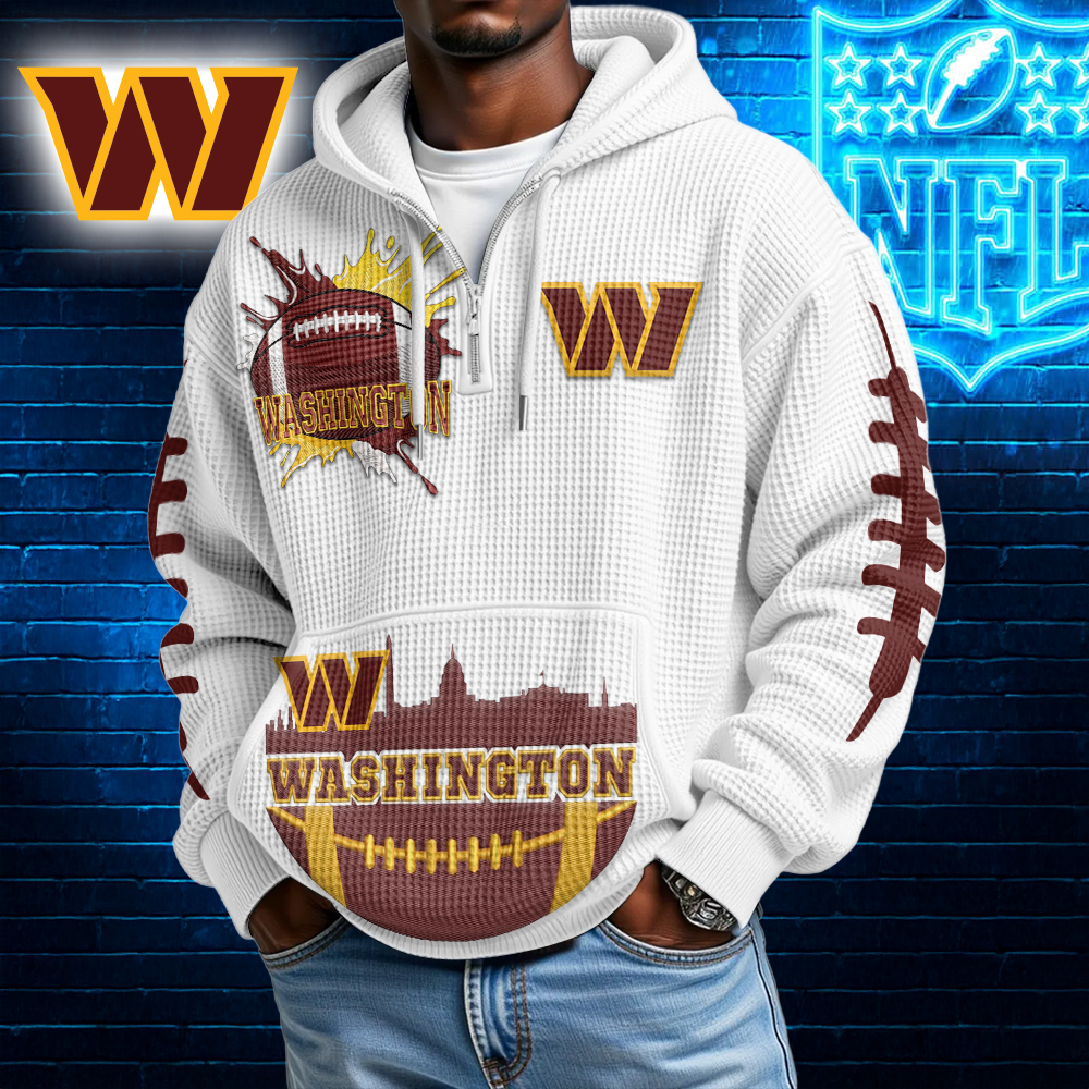 Washington Commanders | Premium NFL Waffle Zipper Long Sleeve Hooded Sweatshirt HI
