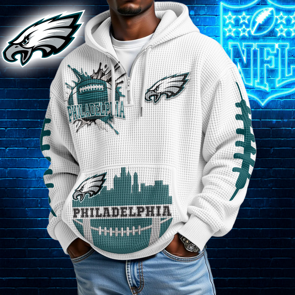 Philadelphia Eagles | Premium NFL Waffle Zipper Long Sleeve Hooded Sweatshirt HI