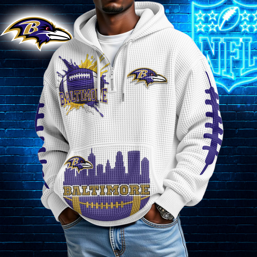 Baltimore Ravens | Premium NFL Waffle Zipper Long Sleeve Hooded Sweatshirt HI