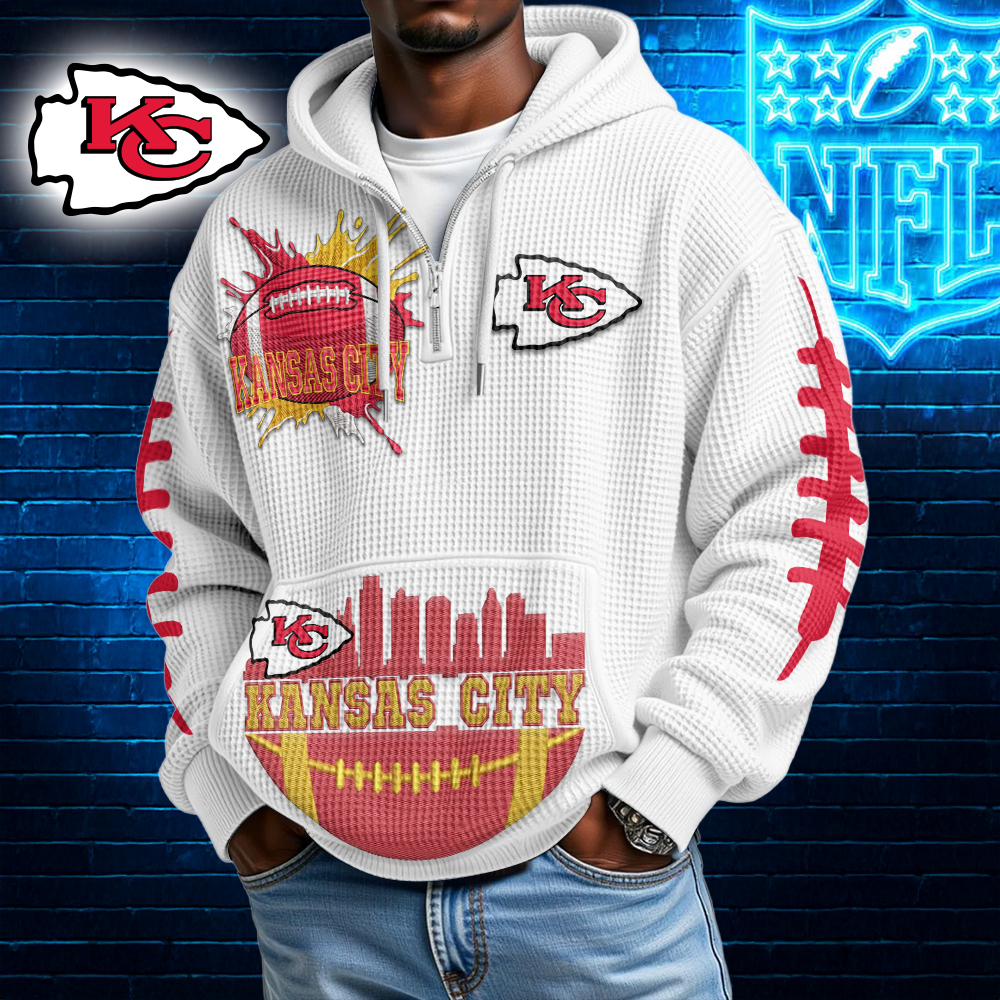 Kansas City Chiefs | Premium NFL Waffle Zipper Long Sleeve Hooded Sweatshirt HI