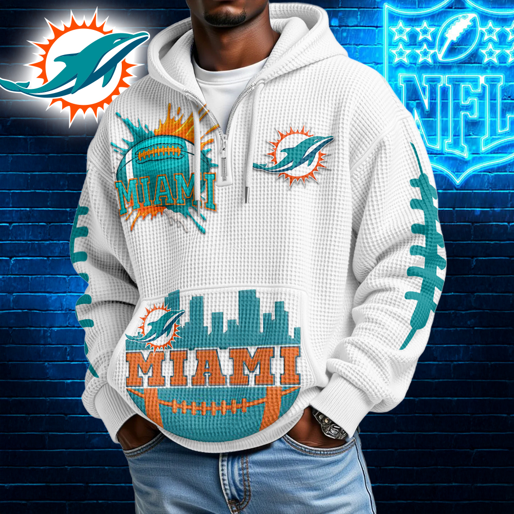 Miami Dolphins | Premium NFL Waffle Zipper Long Sleeve Hooded Sweatshirt HI