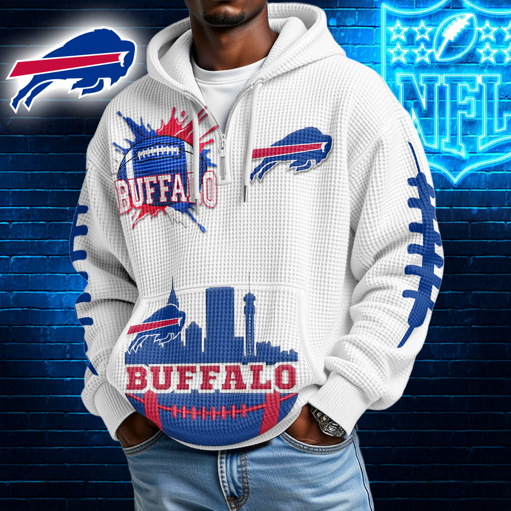 Buffalo Bills | Premium NFL Waffle Zipper Long Sleeve Hooded Sweatshirt HI