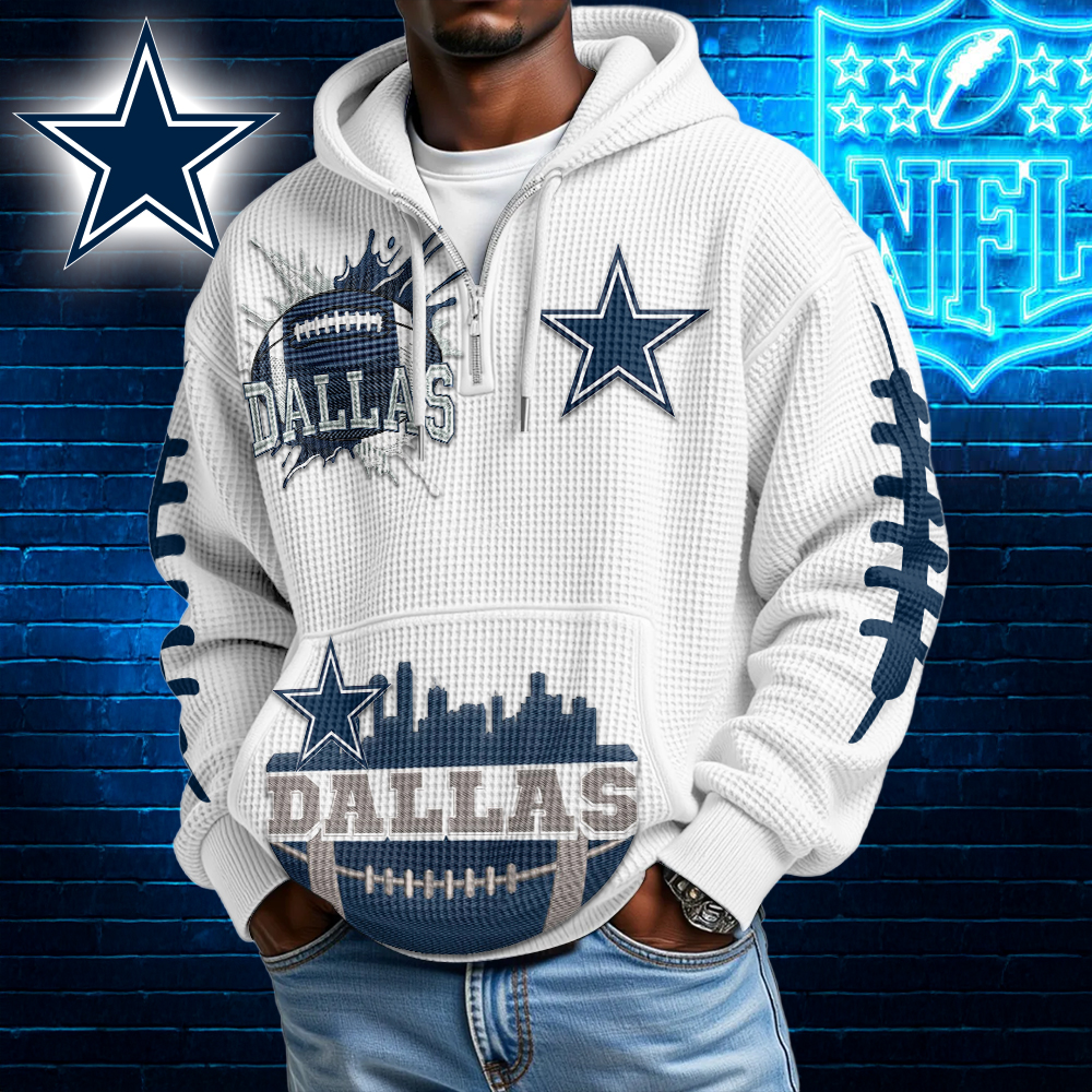 Dallas Cowboys | Premium NFL Waffle Zipper Long Sleeve Hooded Sweatshirt HI
