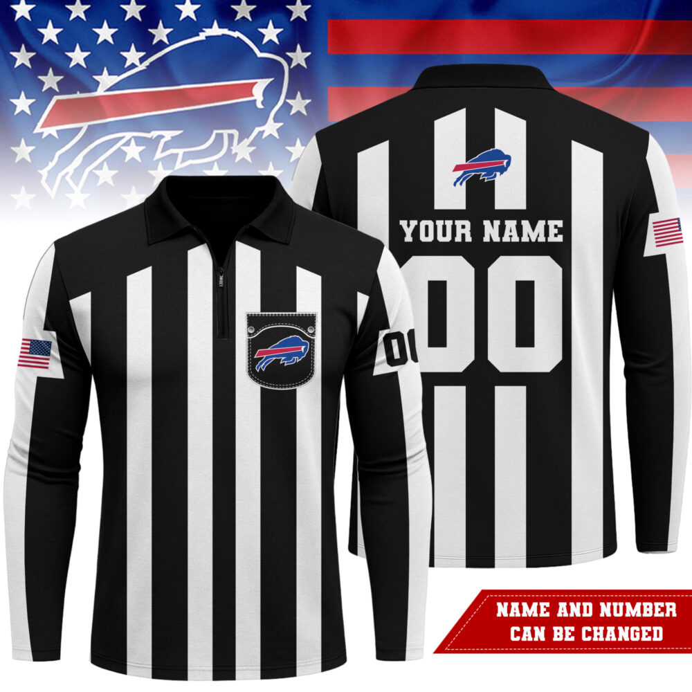 Buffalo Bills | Premium NFL Referees 3D Zipper Long Sleeve Polo Shirt