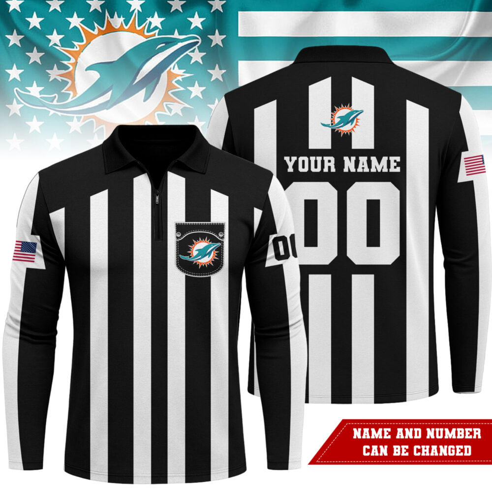 Miami Dolphins | Premium NFL Referees 3D Zipper Long Sleeve Polo Shirt