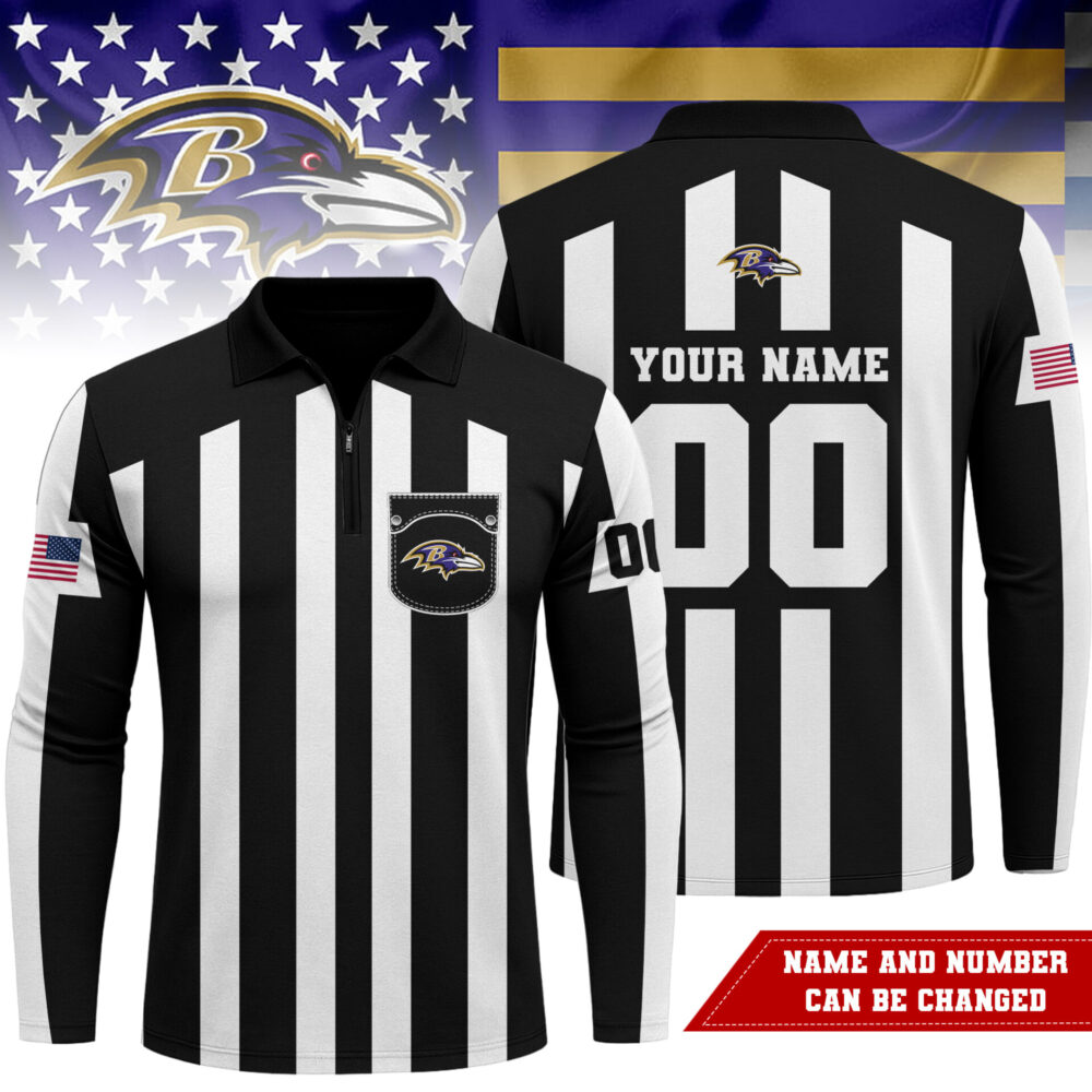 Baltimore Ravens | Premium NFL Referees 3D Zipper Long Sleeve Polo Shirt