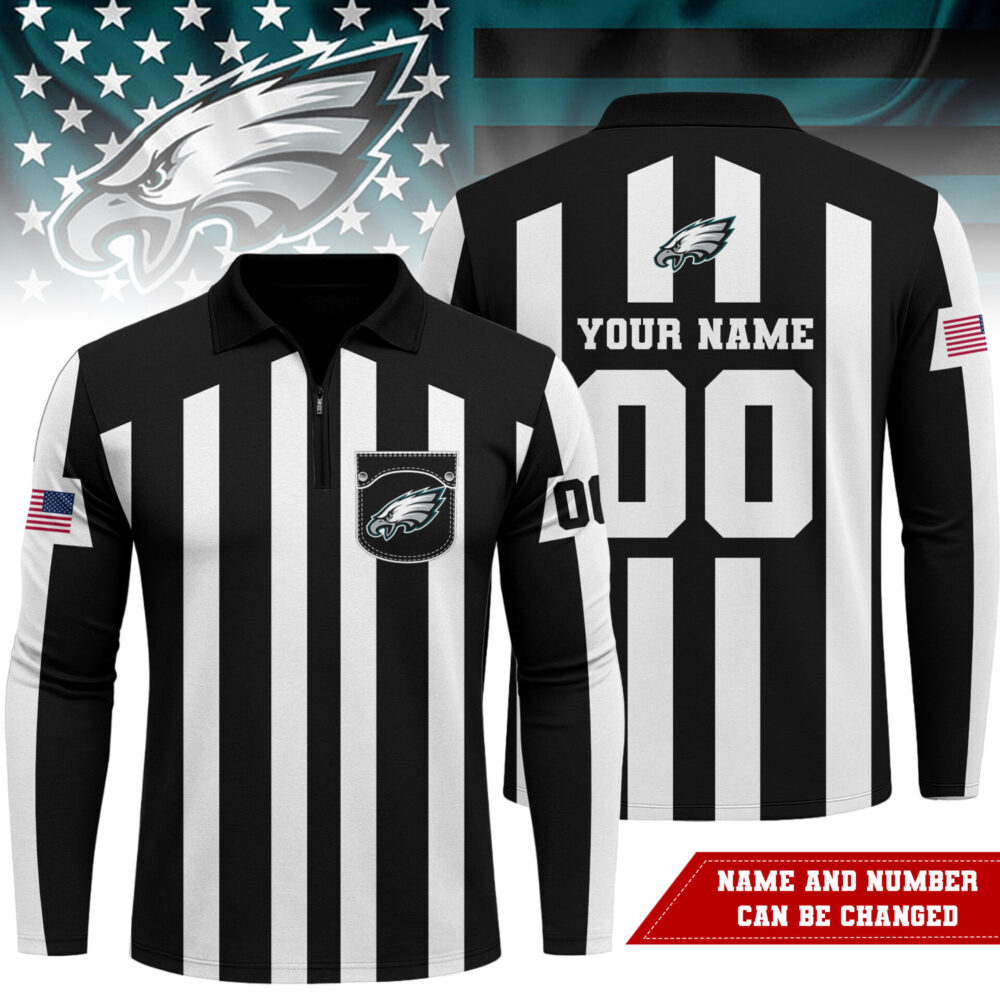 Philadelphia Eagles | Premium NFL Referees 3D Zipper Long Sleeve Polo Shirt