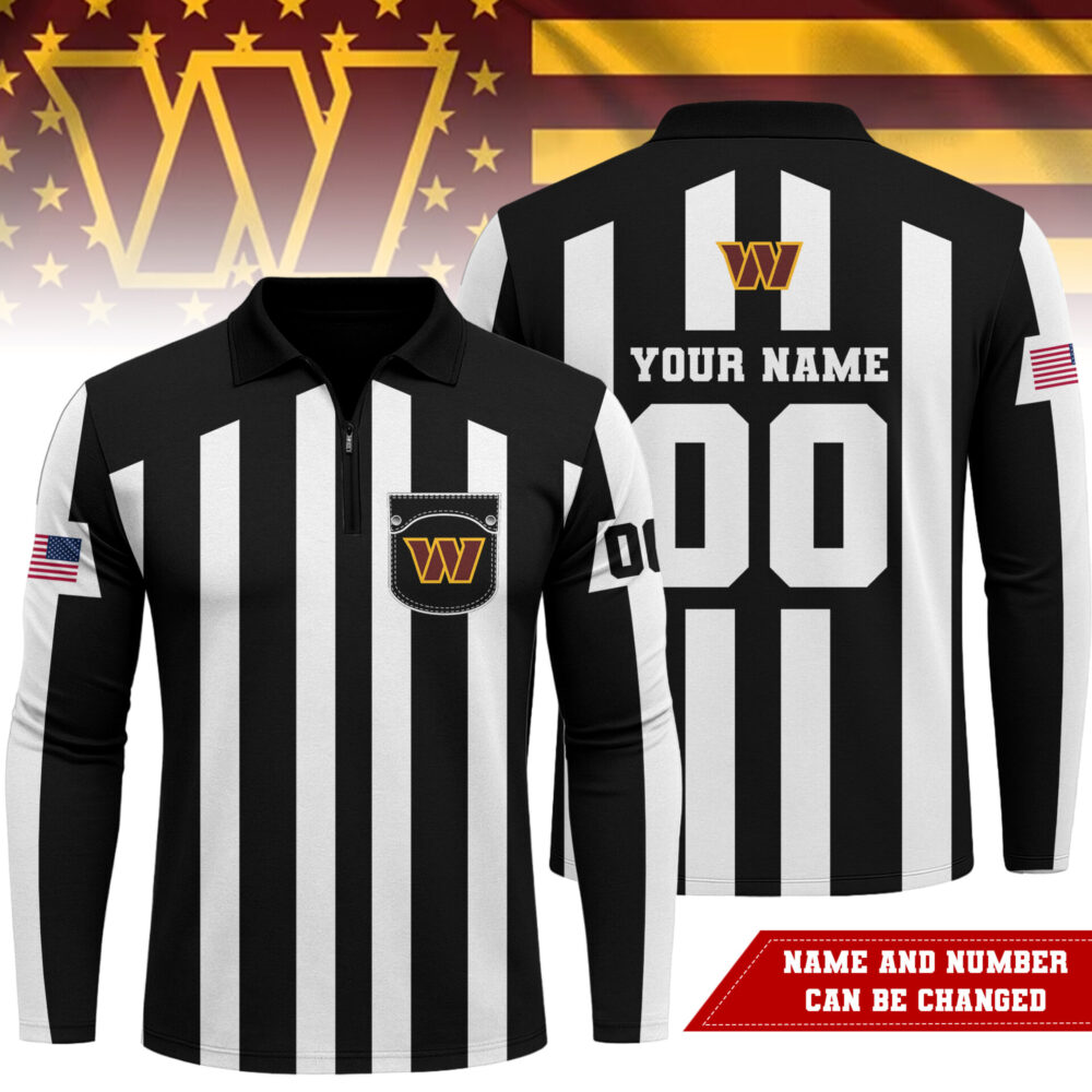 Washington Commanders | Premium NFL Referees 3D Zipper Long Sleeve Polo Shirt