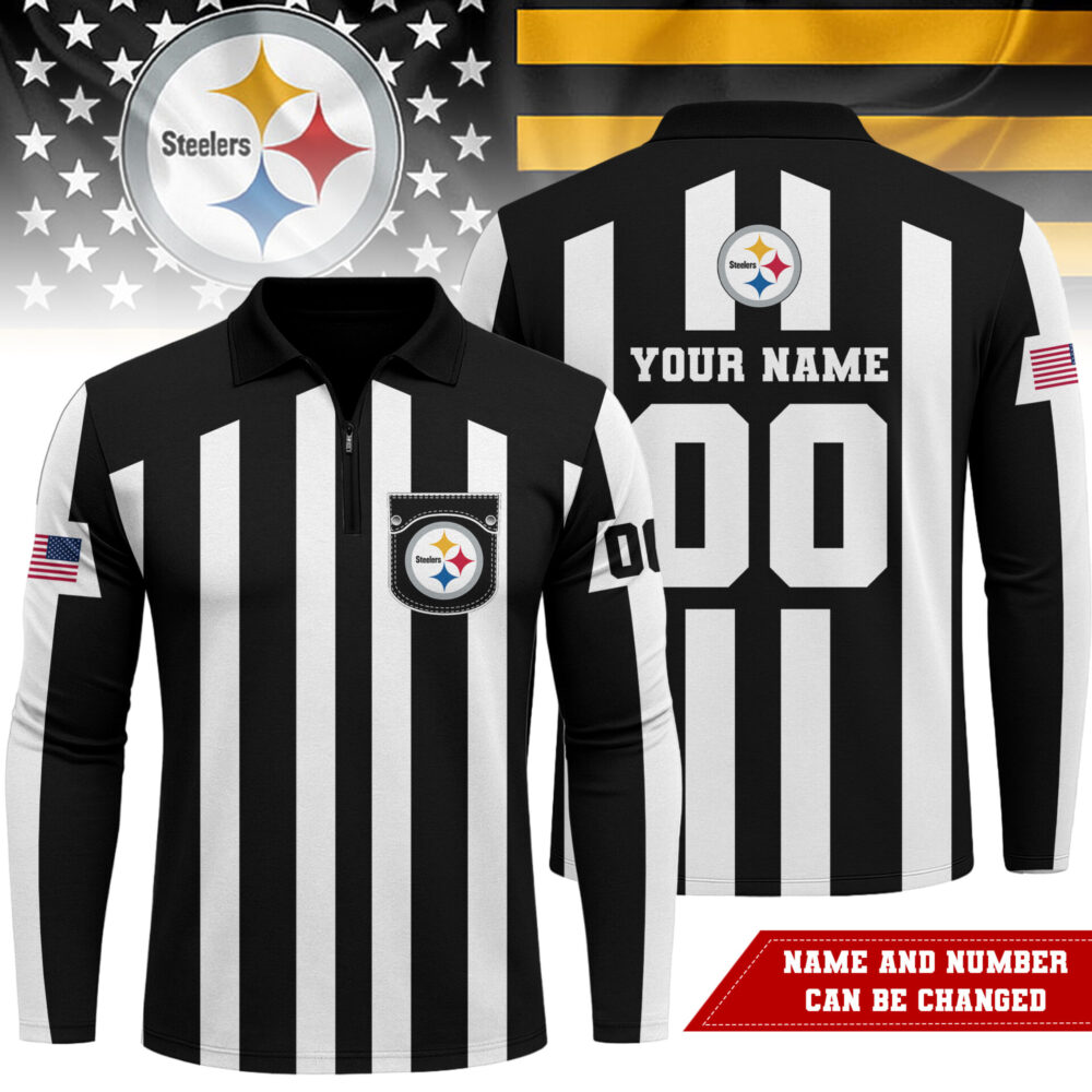 Pittsburgh Steelers | Premium NFL Referees 3D Zipper Long Sleeve Polo Shirt