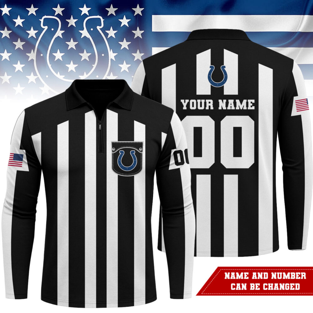 Indianapolis Colts | Premium NFL Referees 3D Zipper Long Sleeve Polo Shirt - Blue