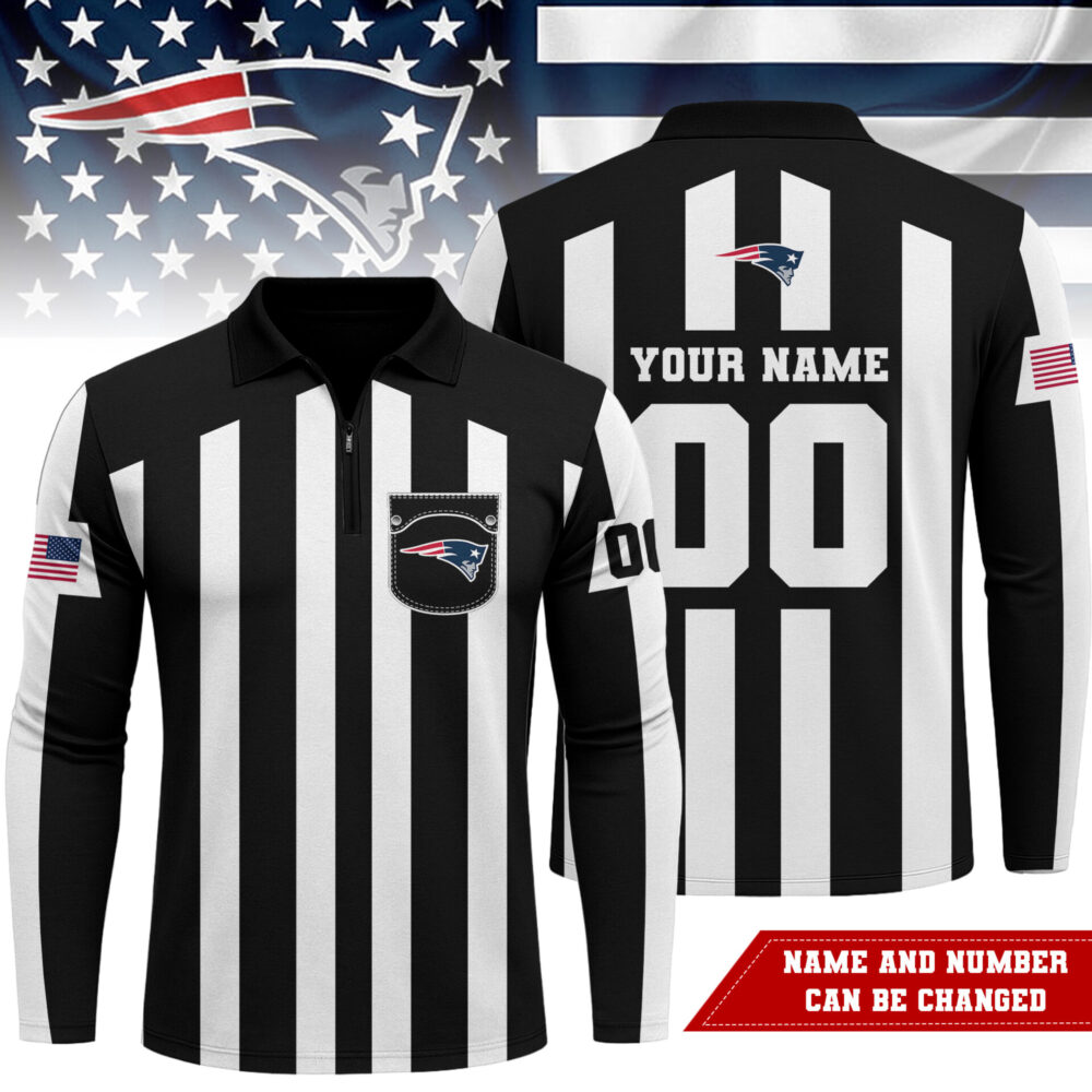 New England Patriots | Premium NFL Referees 3D Zipper Long Sleeve Polo Shirt