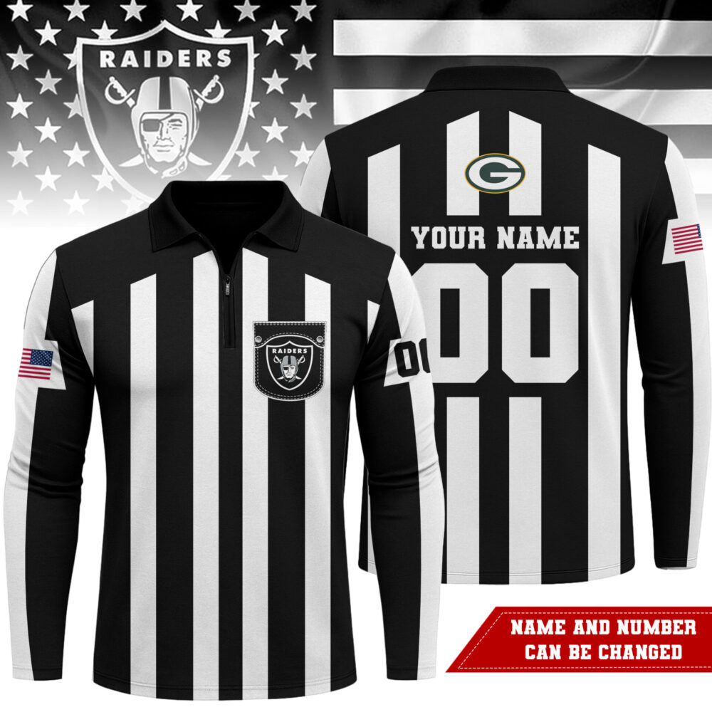 Las Vegas Raiders | Premium NFL Referees 3D Zipper Long Sleeve Polo Shirt