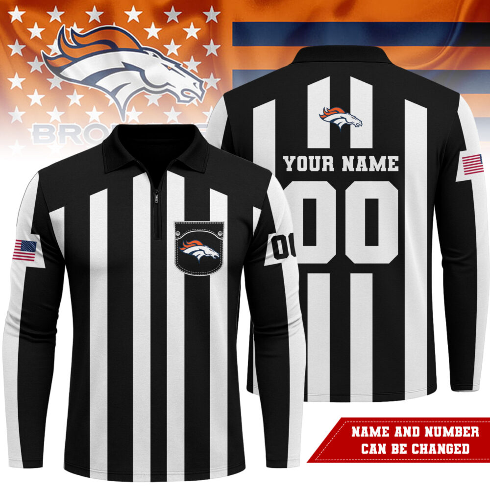 Denver Broncos | Premium NFL Referees 3D Zipper Long Sleeve Polo Shirt