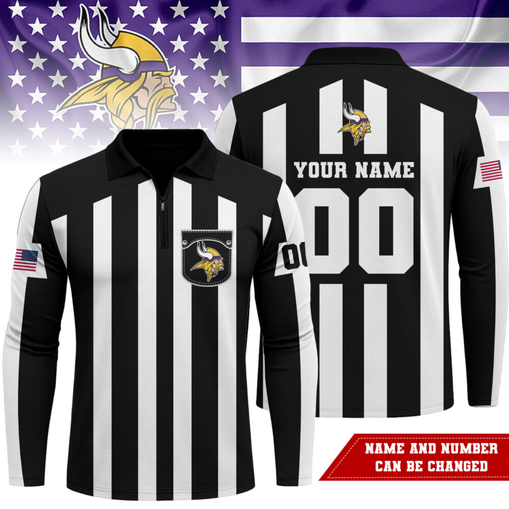 Minnesota Vikings | Premium NFL Referees 3D Zipper Long Sleeve Polo Shirt