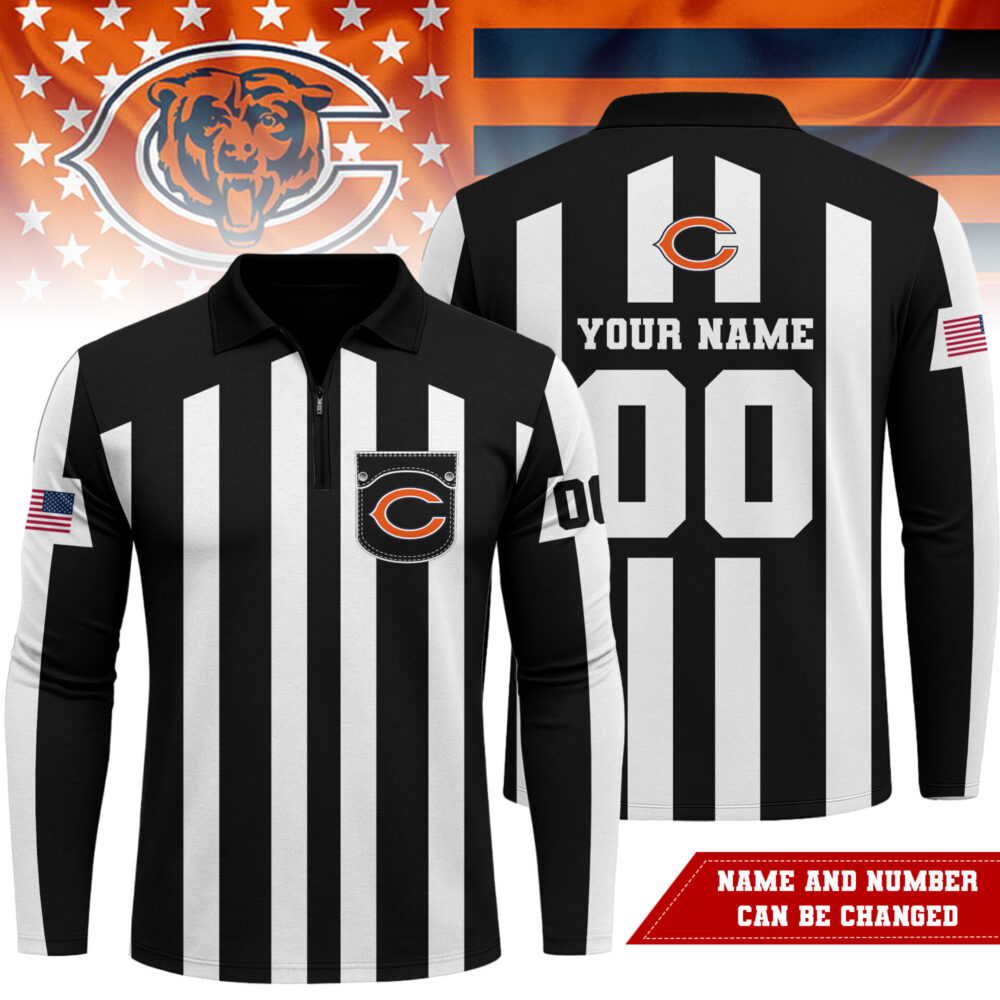 Chicago Bears | Premium NFL Referees 3D Zipper Long Sleeve Polo Shirt